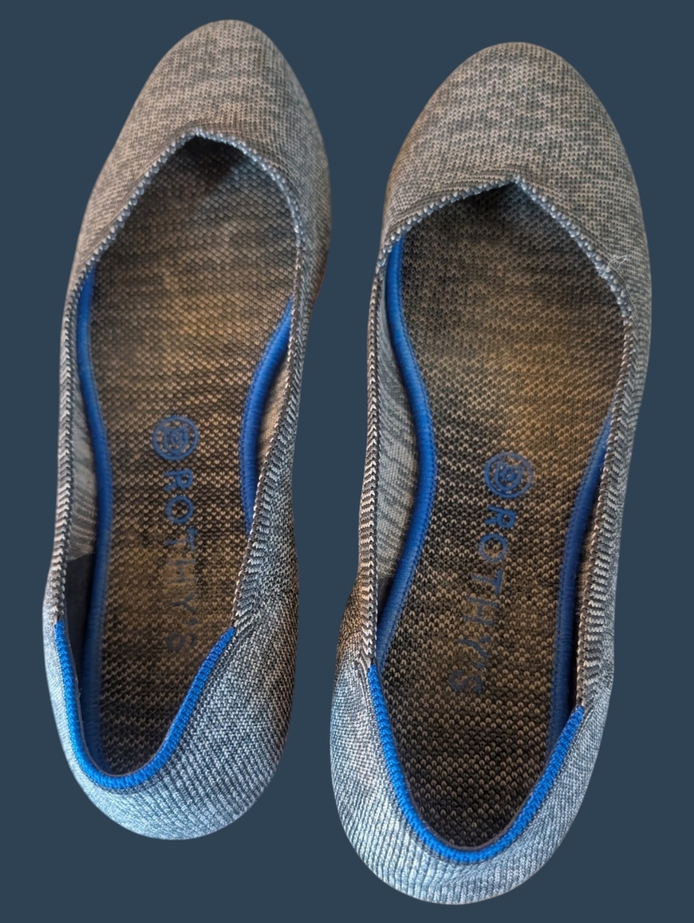 EUC Retired Rothy’s Birdseye Charcoal Flats Size 11 Gray W/ Pink Soles - Picture 6 of 9